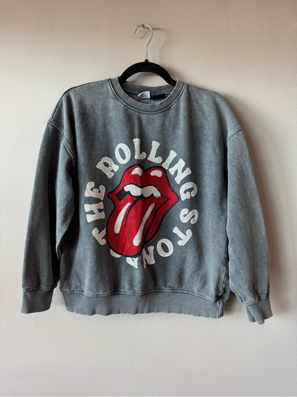 Zara X The Rolling Stones Kids Rhinestone Crewneck Sweatshirt Size 11-12 Years